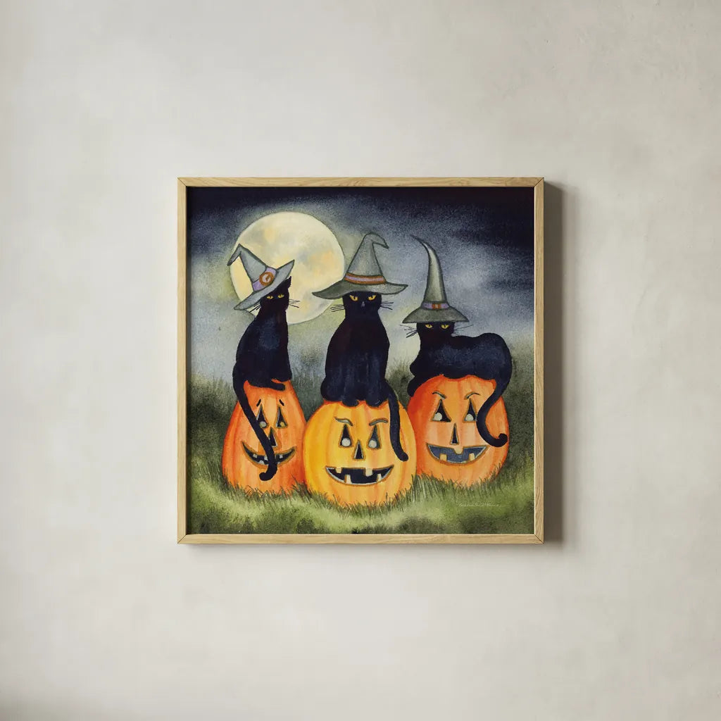 Haunting Halloween Night II No Border by Kathleen Parr McKenna. Shown in a natural wood glass frame for a timeless modern aesthetic. Available as an archival giclee rolled canvas, fine art paper, or poster print. SKU 47608a.