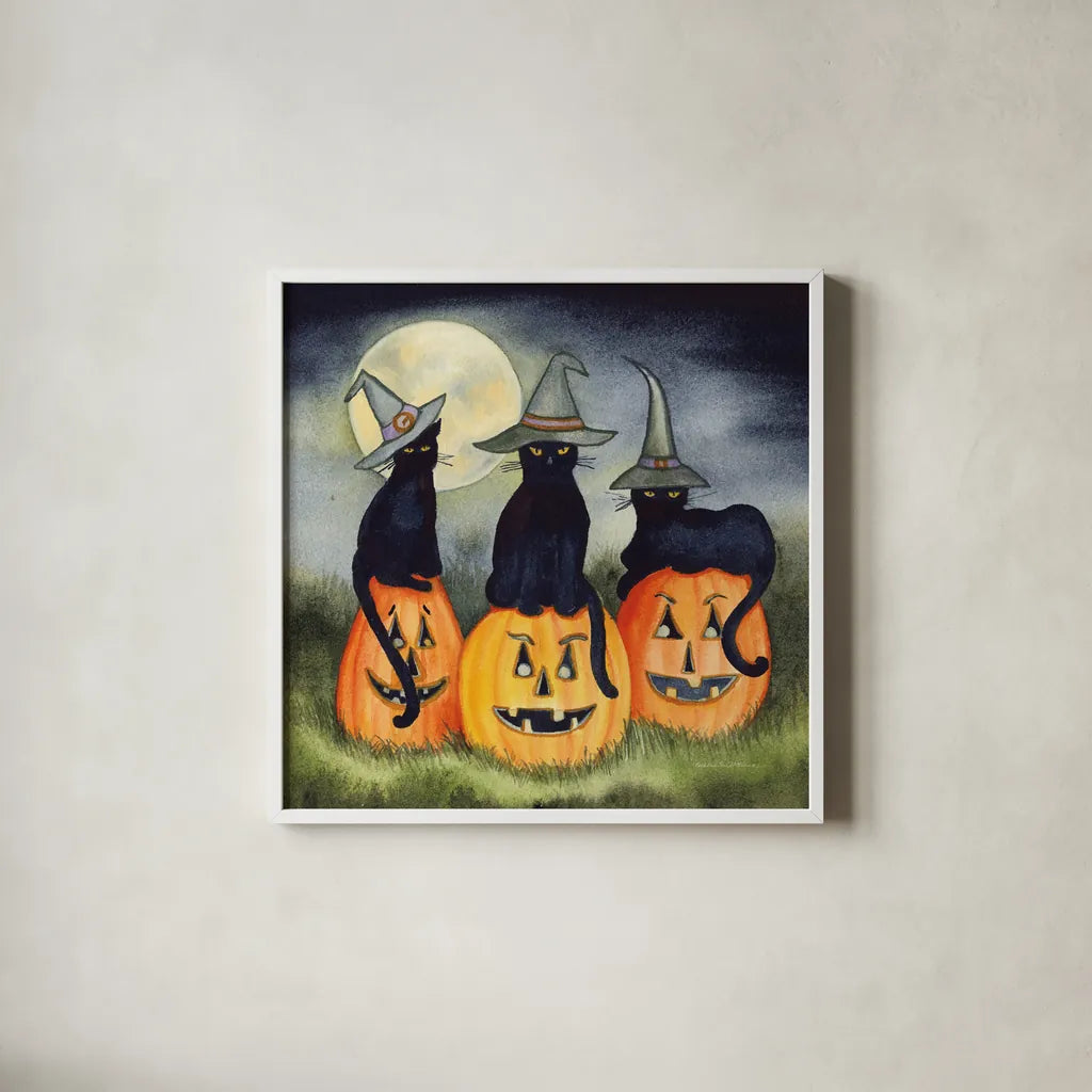 Haunting Halloween Night II No Border by Kathleen Parr McKenna. Shown in a crisp white glass frame for a clean and minimalist style. Available as an archival giclee rolled canvas, fine art paper, or poster print. SKU 47608a.