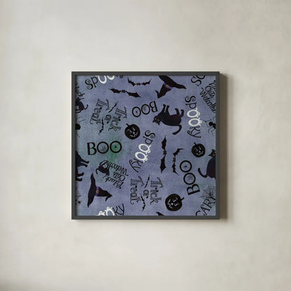 Haunting Halloween Night Pattern IIA by Kathleen Parr McKenna. Shown in a sleek black glass frame for a contemporary gallery look. Available as an archival giclee rolled canvas, fine art paper, or poster print. SKU 42846a.