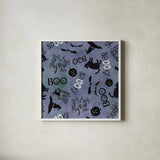 Haunting Halloween Night Pattern IIA by Kathleen Parr McKenna. Shown in a crisp white glass frame for a clean and minimalist style. Available as an archival giclee rolled canvas, fine art paper, or poster print. SKU 42846a.