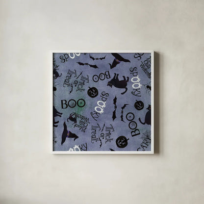 Haunting Halloween Night Pattern IIA by Kathleen Parr McKenna. Shown in a crisp white glass frame for a clean and minimalist style. Available as an archival giclee rolled canvas, fine art paper, or poster print. SKU 42846a.