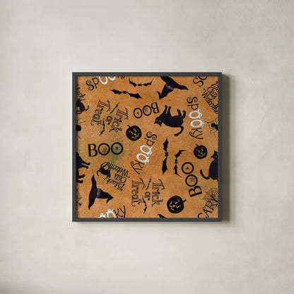 Haunting Halloween Night Pattern IIB by Kathleen Parr McKenna. Shown in a sleek black glass frame for a contemporary gallery look. Available as an archival giclee rolled canvas, fine art paper, or poster print. SKU 42847a.