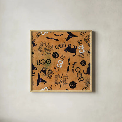 Haunting Halloween Night Pattern IIB by Kathleen Parr McKenna. Shown in a natural wood glass frame for a timeless modern aesthetic. Available as an archival giclee rolled canvas, fine art paper, or poster print. SKU 42847a.