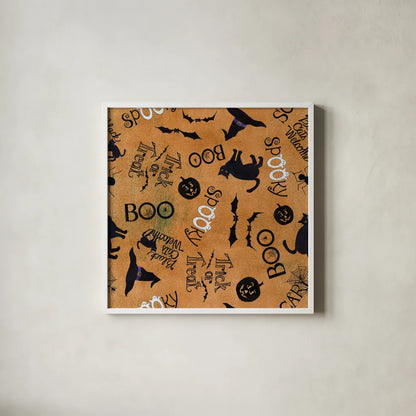 Haunting Halloween Night Pattern IIB by Kathleen Parr McKenna. Shown in a crisp white glass frame for a clean and minimalist style. Available as an archival giclee rolled canvas, fine art paper, or poster print. SKU 42847a.