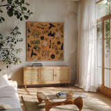 Haunting Halloween Night Pattern IIB by Kathleen Parr McKenna. Shown in a natural wood frame in a cozy modern living room. Available as an archival giclee rolled canvas, fine art paper, or poster print. SKU 42847a.