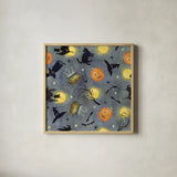 Haunting Halloween Night Pattern III by Kathleen Parr McKenna. Shown in a natural wood glass frame for a timeless modern aesthetic. Available as an archival giclee rolled canvas, fine art paper, or poster print. SKU 42848a.