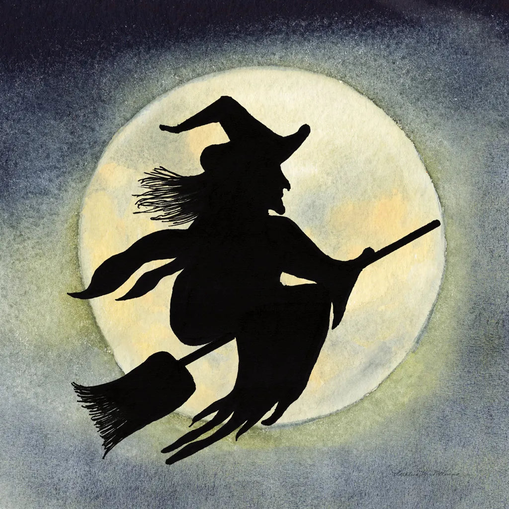 Haunting Halloween Night Witch by Kathleen Parr McKenna. SKU 53220a. Archival Giclee Fine art print for wall decor.