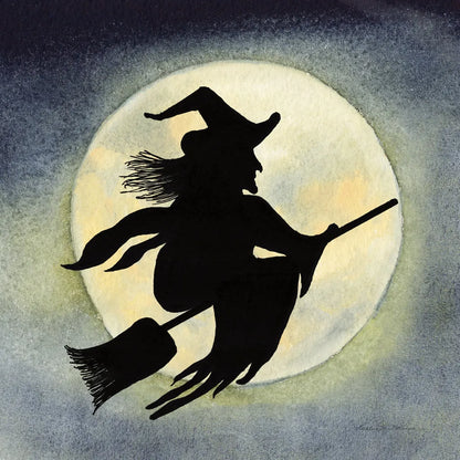 Haunting Halloween Night Witch by Kathleen Parr McKenna. SKU 53220a. Archival Giclee Fine art print for wall decor.