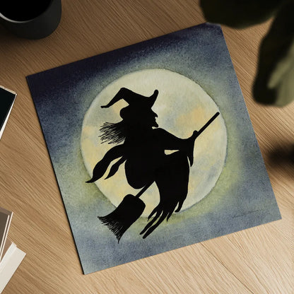 Haunting Halloween Night Witch by Kathleen Parr McKenna. Shown as a detailed flat fine art print, highlighting archival giclee quality. Available as an archival giclee rolled canvas, fine art paper, or poster print. SKU 53220a.