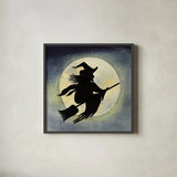 Haunting Halloween Night Witch by Kathleen Parr McKenna. Shown in a sleek black glass frame for a contemporary gallery look. Available as an archival giclee rolled canvas, fine art paper, or poster print. SKU 53220a.
