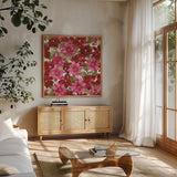 Holiday Happiness Pattern VI by Kathleen Parr McKenna. Shown in a natural wood frame in a cozy modern living room. Available as an archival giclee rolled canvas, fine art paper, or poster print. SKU 47921a.