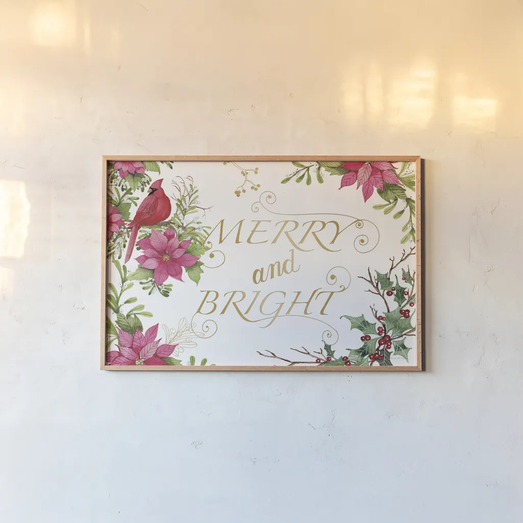 Holiday Happiness VIII by Kathleen Parr McKenna. shown as a paper print in a natural frame. Available as a archival giclee rolled canvas, fine art paper, or poster print. SKU 41673i.