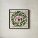Holiday Saying I on Wood Plaid by Kathleen Parr McKenna. Shown in a sleek black glass frame for a contemporary gallery look. Available as an archival giclee rolled canvas, fine art paper, or poster print. SKU 37356a.