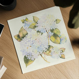 Hydrangeas by Kathleen Parr McKenna. Shown as a detailed flat fine art print, highlighting archival giclee quality. Available as an archival giclee rolled canvas, fine art paper, or poster print. SKU 46644a.