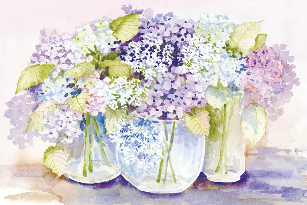 Hydrangeas in Glass Light by Kathleen Parr McKenna. SKU 89987i. Archival Giclee Fine art print for wall decor.