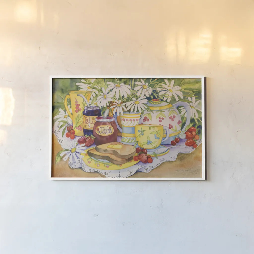 Jam and Jelly by Kathleen Parr McKenna. shown as a paper print in a white frame. Available as a archival giclee rolled canvas, fine art paper, or poster print. SKU 47935i.
