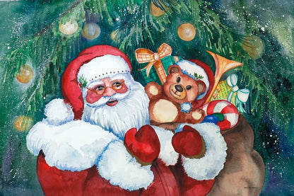Jolly Santa by Kathleen Parr McKenna. SKU 70545i. Archival Giclee Fine art print for wall decor.