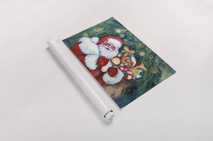 Jolly Santa by Kathleen Parr McKenna. shown as a rolled paper print. Available as archival giclee rolled canvas, fine art paper, or poster print. SKU 70545i.