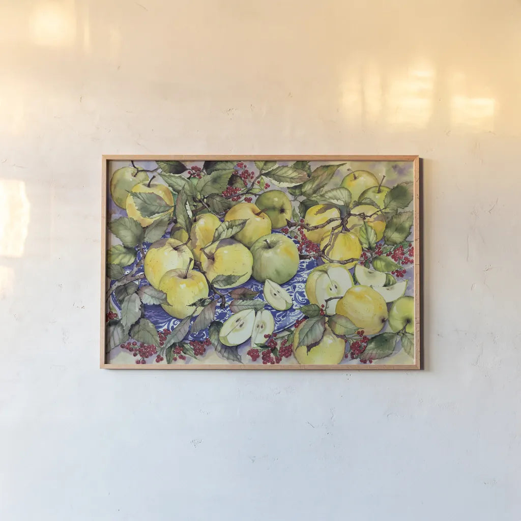 Just Picked by Kathleen Parr McKenna. shown as a paper print in a natural frame. Available as a archival giclee rolled canvas, fine art paper, or poster print. SKU 48701i.