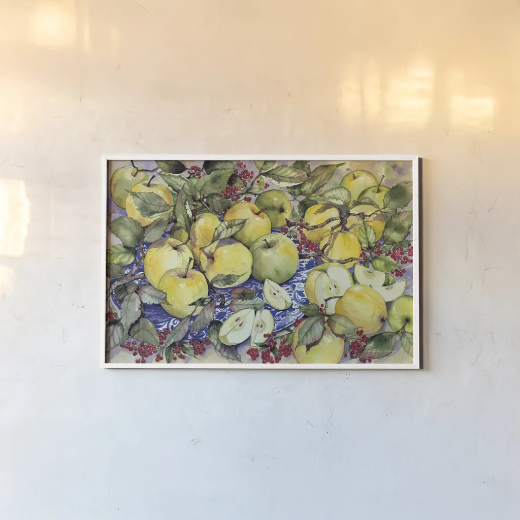 Just Picked by Kathleen Parr McKenna. shown as a paper print in a white frame. Available as a archival giclee rolled canvas, fine art paper, or poster print. SKU 48701i.