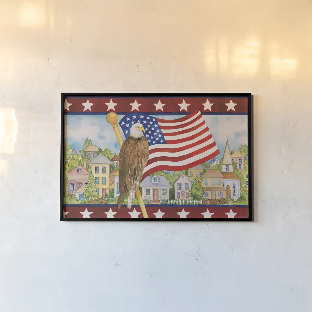 Land of Liberty by Kathleen Parr McKenna. shown as a paper print in a black flame. Available as a archival giclee rolled canvas, fine art paper, or poster print. SKU 41296i.