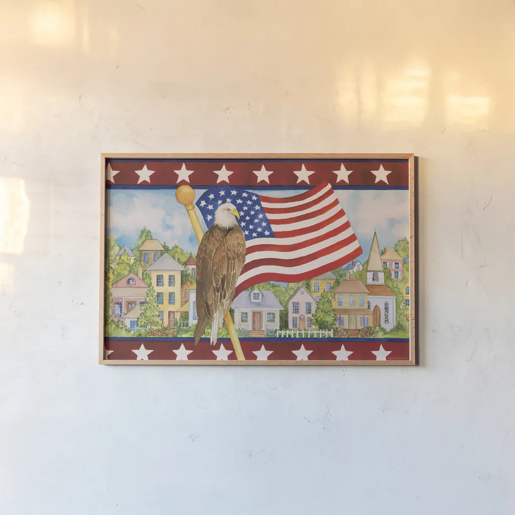 Land of Liberty by Kathleen Parr McKenna. shown as a paper print in a natural frame. Available as a archival giclee rolled canvas, fine art paper, or poster print. SKU 41296i.