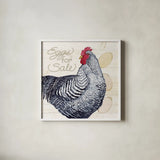 Life on the Farm Chicken I by Kathleen Parr McKenna. Shown in a crisp white glass frame for a clean and minimalist style. Available as an archival giclee rolled canvas, fine art paper, or poster print. SKU 34554a.