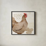 Life on the Farm Chicken III by Kathleen Parr McKenna. Shown in a sleek black glass frame for a contemporary gallery look. Available as an archival giclee rolled canvas, fine art paper, or poster print. SKU 34556a.