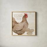 Life on the Farm Chicken III by Kathleen Parr McKenna. Shown in a natural wood glass frame for a timeless modern aesthetic. Available as an archival giclee rolled canvas, fine art paper, or poster print. SKU 34556a.