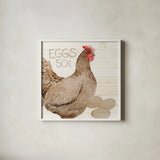 Life on the Farm Chicken III by Kathleen Parr McKenna. Shown in a crisp white glass frame for a clean and minimalist style. Available as an archival giclee rolled canvas, fine art paper, or poster print. SKU 34556a.