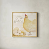 Life on the Farm Chicken IV by Kathleen Parr McKenna. Shown in a natural wood glass frame for a timeless modern aesthetic. Available as an archival giclee rolled canvas, fine art paper, or poster print. SKU 34557a.