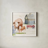 Life on the Farm I by Kathleen Parr McKenna. Shown in a crisp white glass frame for a clean and minimalist style. Available as an archival giclee rolled canvas, fine art paper, or poster print. SKU 34550a.