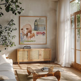 Life on the Farm I by Kathleen Parr McKenna. Shown in a natural wood frame in a cozy modern living room. Available as an archival giclee rolled canvas, fine art paper, or poster print. SKU 34550a.