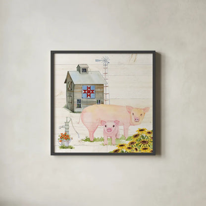 Life on the Farm III by Kathleen Parr McKenna. Shown in a sleek black glass frame for a contemporary gallery look. Available as an archival giclee rolled canvas, fine art paper, or poster print. SKU 34552a.