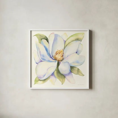 Magnolia by Kathleen Parr McKenna. Shown in a crisp white glass frame for a clean and minimalist style. Available as an archival giclee rolled canvas, fine art paper, or poster print. SKU 46646a.