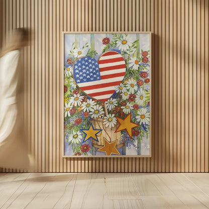 Patriotic Bouquet by Kathleen Parr McKenna. shown as over sized large wall art. Available as an archival giclee rolled canvas, fine art paper, or poster print. SKU 41295h.