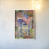 Patriotic Home by Kathleen Parr McKenna. shown as a paper print in a white frame. Available as a archival giclee rolled canvas, fine art paper, or poster print. SKU 37265h.