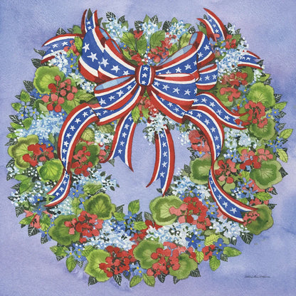 Patriotic Wreath by Kathleen Parr McKenna. SKU 41291a. Archival Giclee Fine art print for wall decor.