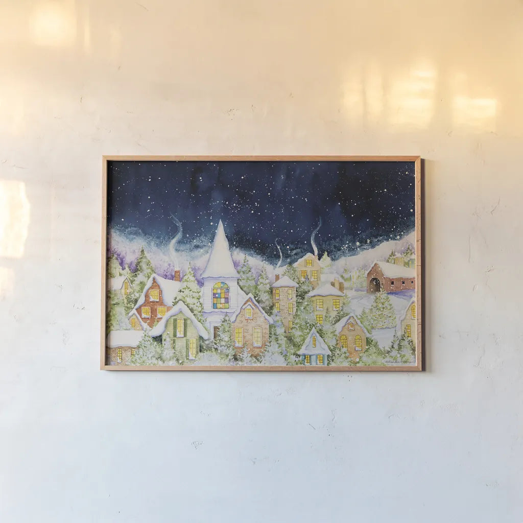 Peace on Earth by Kathleen Parr McKenna. shown as a paper print in a natural frame. Available as a archival giclee rolled canvas, fine art paper, or poster print. SKU 41396i.