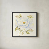 Peony by Kathleen Parr McKenna. Shown in a sleek black glass frame for a contemporary gallery look. Available as an archival giclee rolled canvas, fine art paper, or poster print. SKU 46647a.