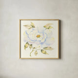 Peony by Kathleen Parr McKenna. Shown in a natural wood glass frame for a timeless modern aesthetic. Available as an archival giclee rolled canvas, fine art paper, or poster print. SKU 46647a.