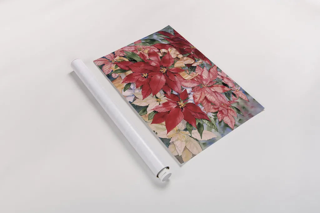 Poinsettia by Kathleen Parr McKenna. shown as a rolled paper print. Available as archival giclee rolled canvas, fine art paper, or poster print. SKU 80801i.