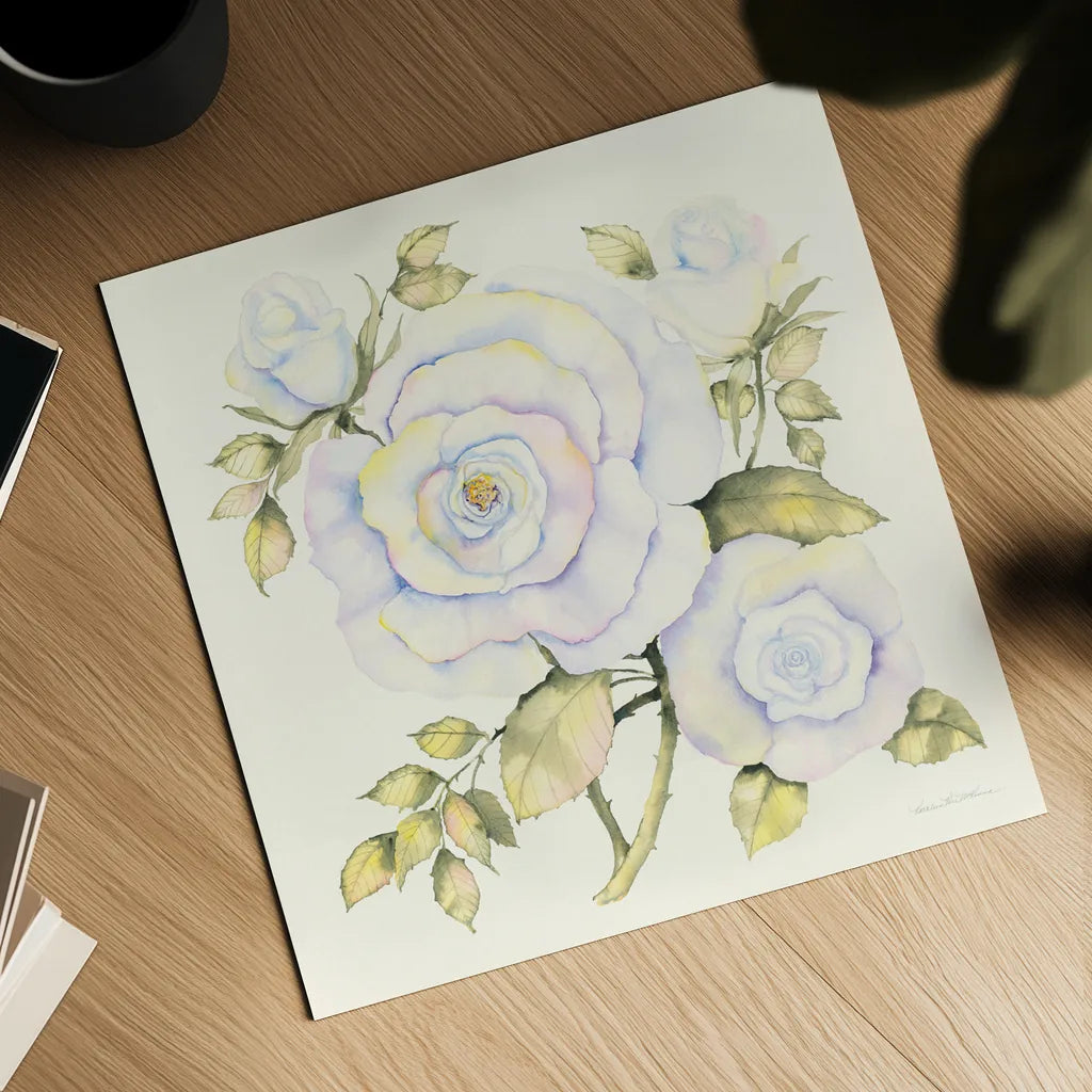 Roses by Kathleen Parr McKenna. Shown as a detailed flat fine art print, highlighting archival giclee quality. Available as an archival giclee rolled canvas, fine art paper, or poster print. SKU 46645a.