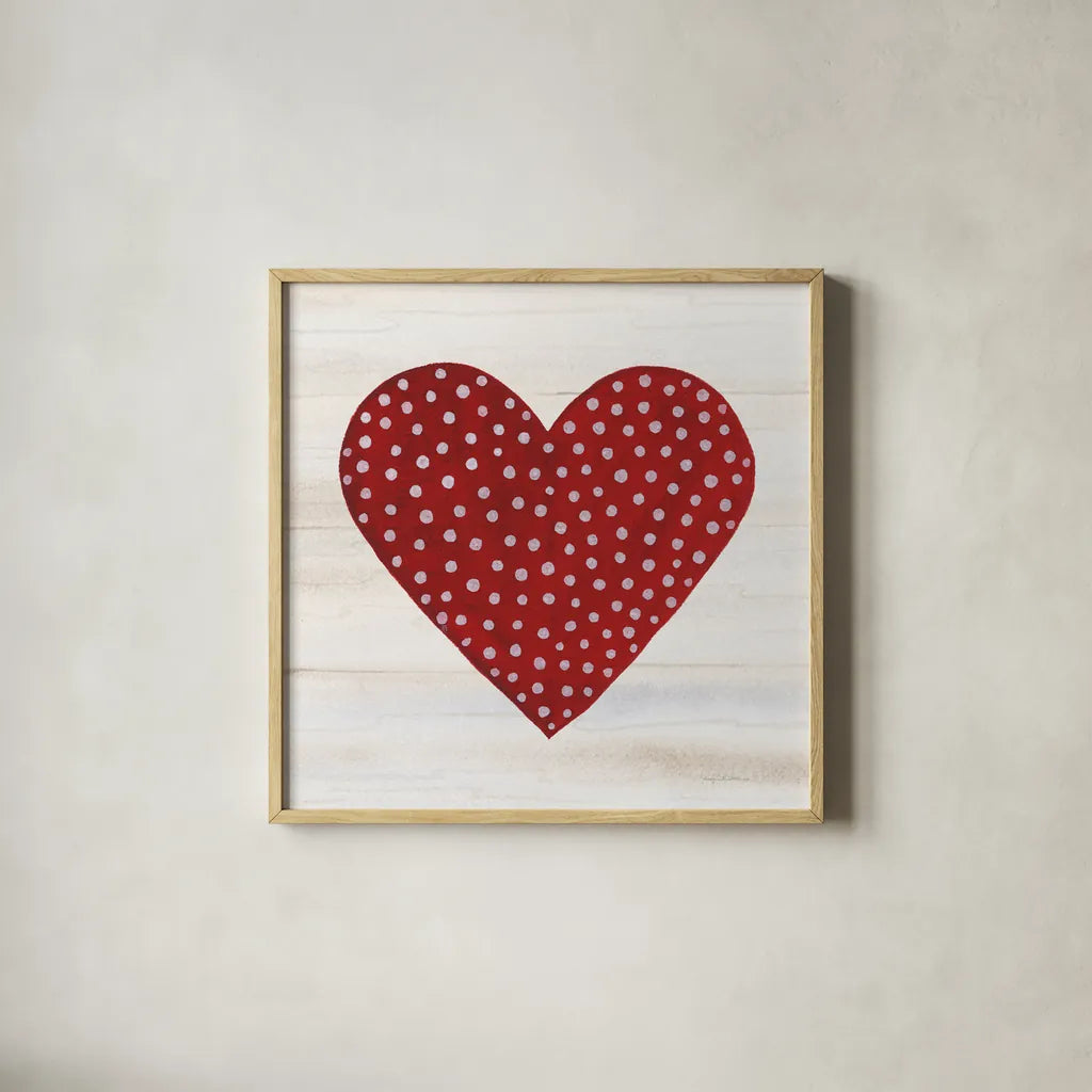 Rustic Valentine Heart I by Kathleen Parr McKenna. Shown in a natural wood glass frame for a timeless modern aesthetic. Available as an archival giclee rolled canvas, fine art paper, or poster print. SKU 46675a.
