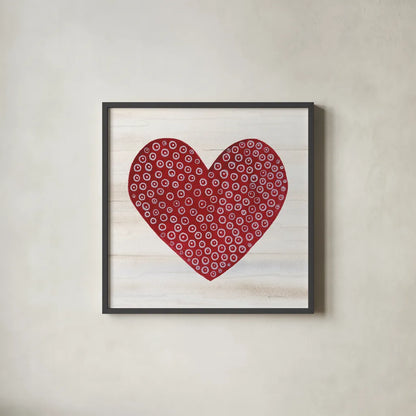 Rustic Valentine Heart III by Kathleen Parr McKenna. Shown in a sleek black glass frame for a contemporary gallery look. Available as an archival giclee rolled canvas, fine art paper, or poster print. SKU 46677a.