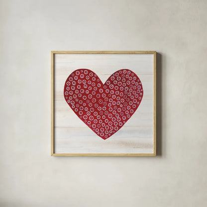 Rustic Valentine Heart III by Kathleen Parr McKenna. Shown in a natural wood glass frame for a timeless modern aesthetic. Available as an archival giclee rolled canvas, fine art paper, or poster print. SKU 46677a.