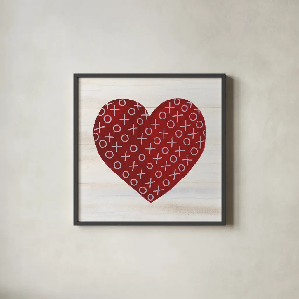 Rustic Valentine Heart IV by Kathleen Parr McKenna. Shown in a sleek black glass frame for a contemporary gallery look. Available as an archival giclee rolled canvas, fine art paper, or poster print. SKU 46678a.