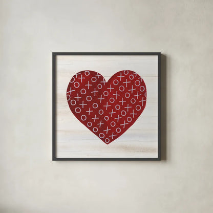 Rustic Valentine Heart IV by Kathleen Parr McKenna. Shown in a sleek black glass frame for a contemporary gallery look. Available as an archival giclee rolled canvas, fine art paper, or poster print. SKU 46678a.