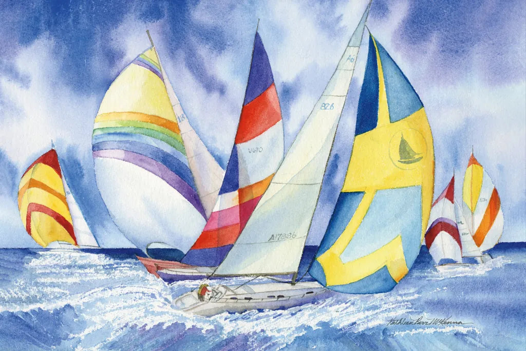 Sailboats by Kathleen Parr McKenna. SKU 41265i. Archival Giclee Fine art print for wall decor.