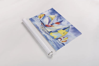 Sailboats by Kathleen Parr McKenna. shown as a rolled paper print. Available as archival giclee rolled canvas, fine art paper, or poster print. SKU 41265i.